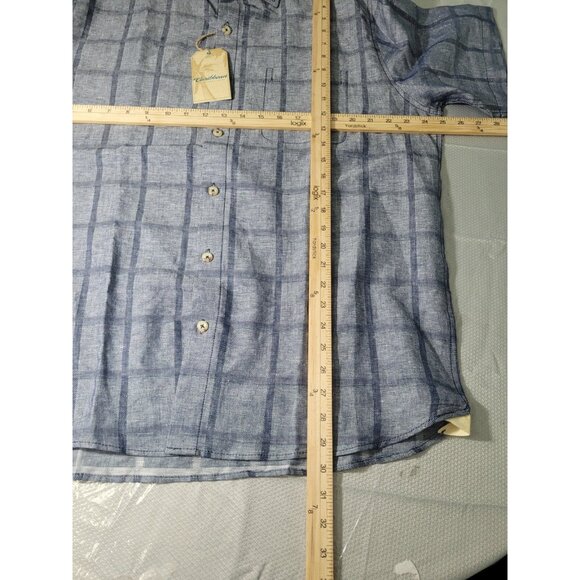 Caribbean Mens Shirt Size L Linen Blend Short Sleeve button Up blue gray (35) - Picture 10 of 10